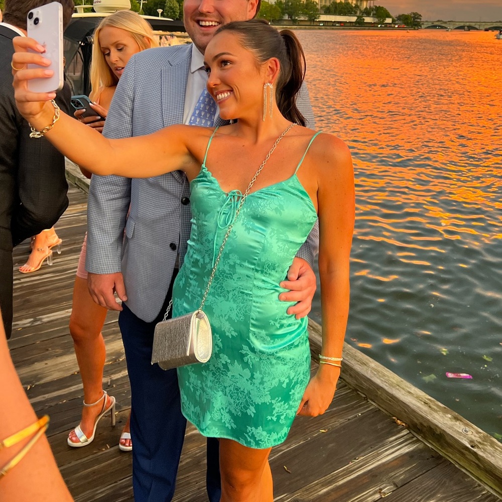 REVOLVE Mint Green Satin Dress